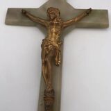 Vintage onyx stone wall crucifix and gold metal christ