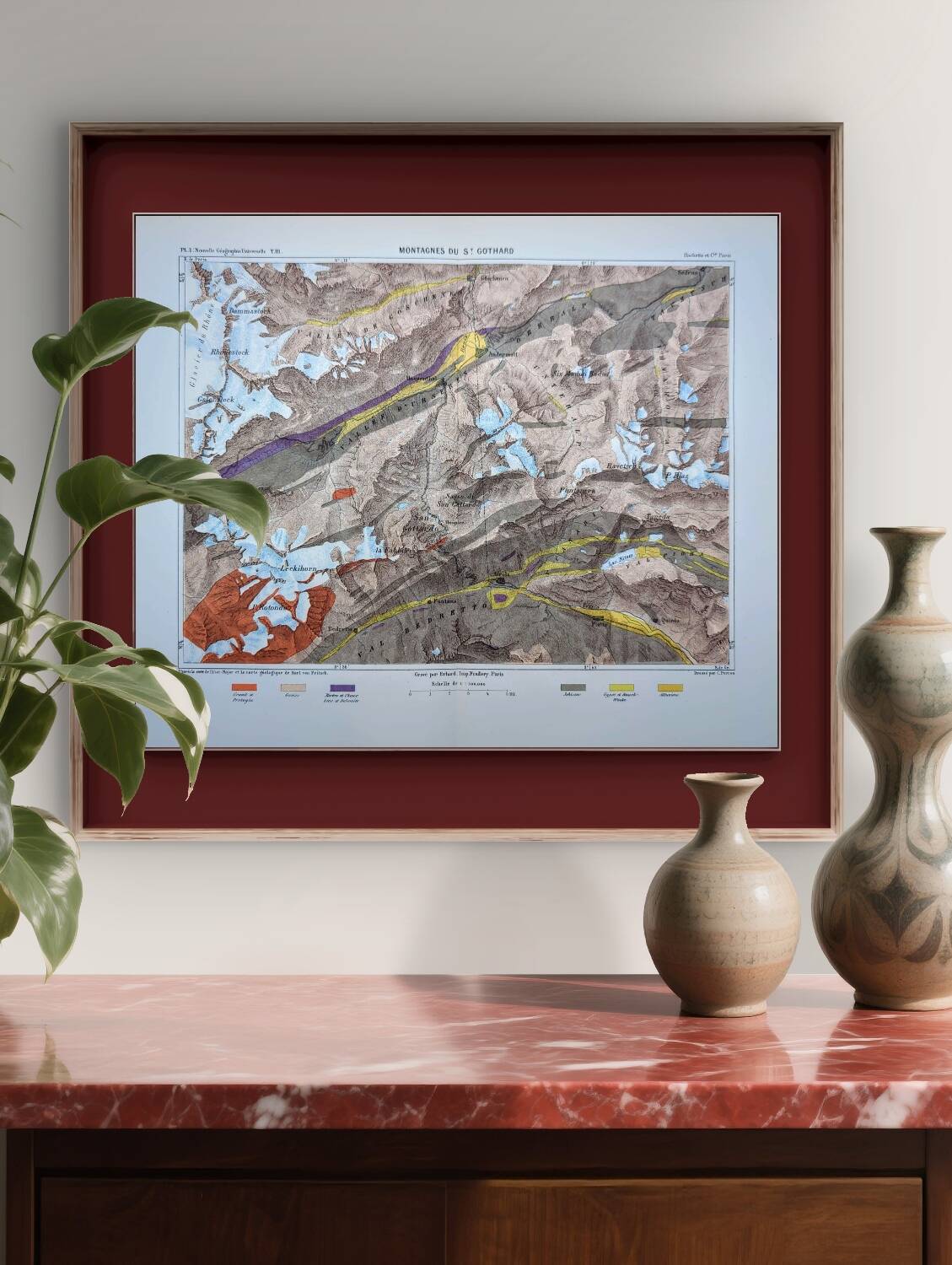 The Saint-Gothard, Switzerland, original map printed in 1878