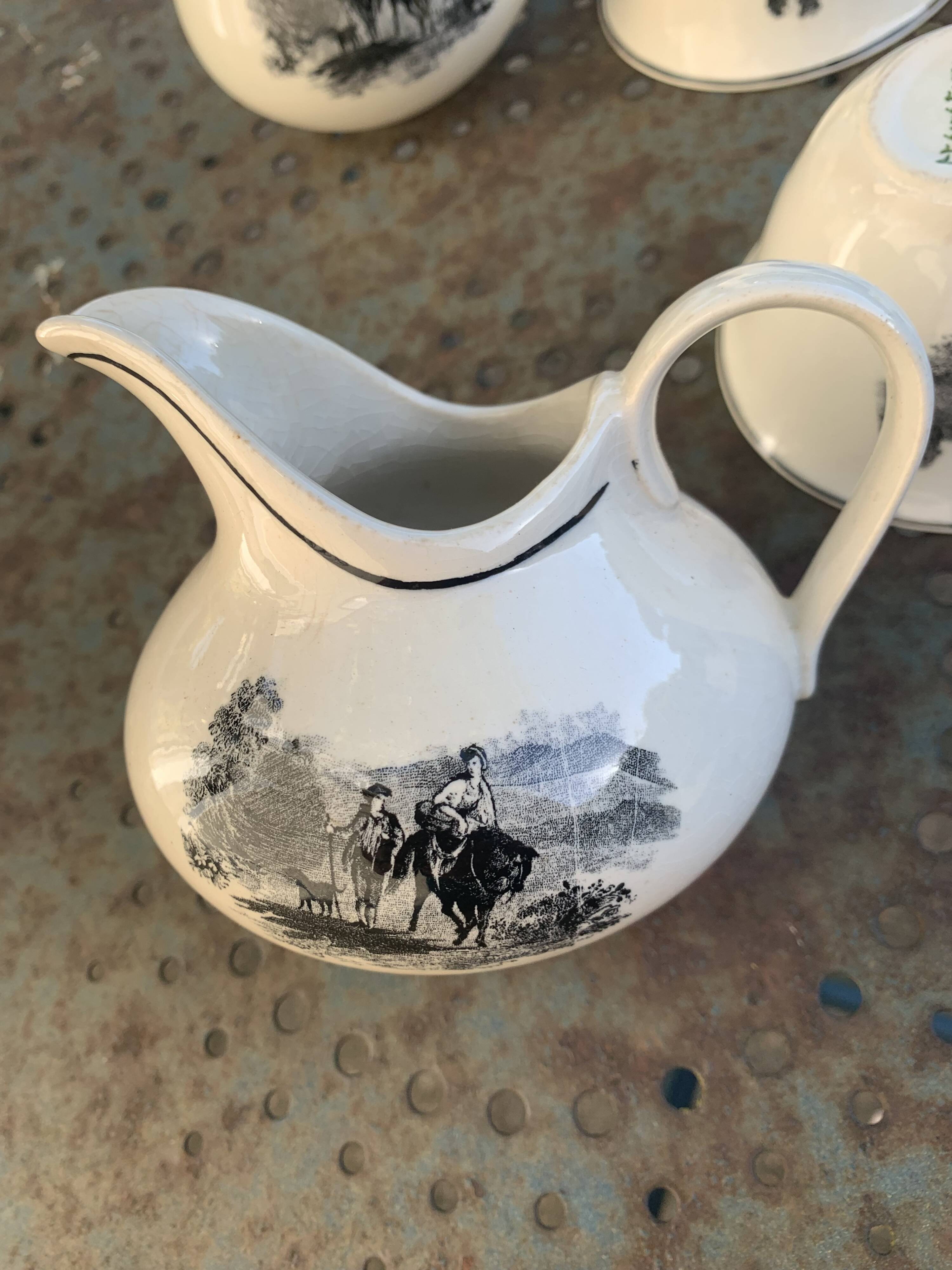 Coffee or tea service, earthenware with rustic motif, Keralux, Boch