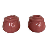 Pair of pink ceramic candle holders