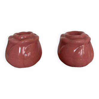 Pair of pink ceramic candle holders