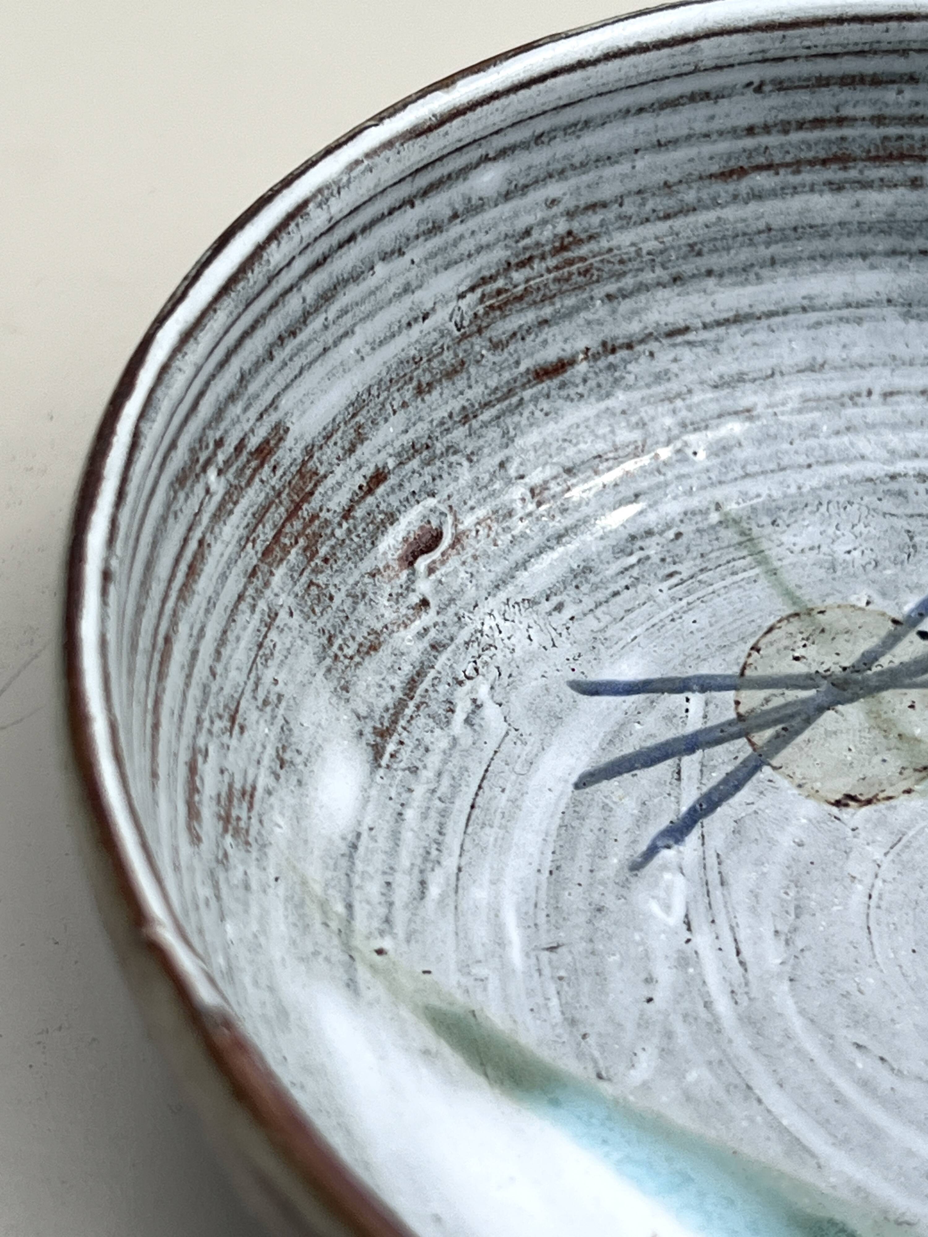 Abstract ceramic glazed pocket bowl, Cecile Dein 1970