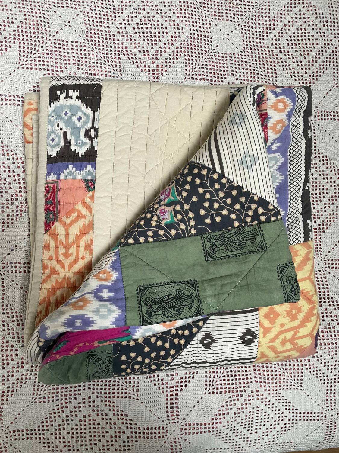 Ikat cotton patchwork plaid