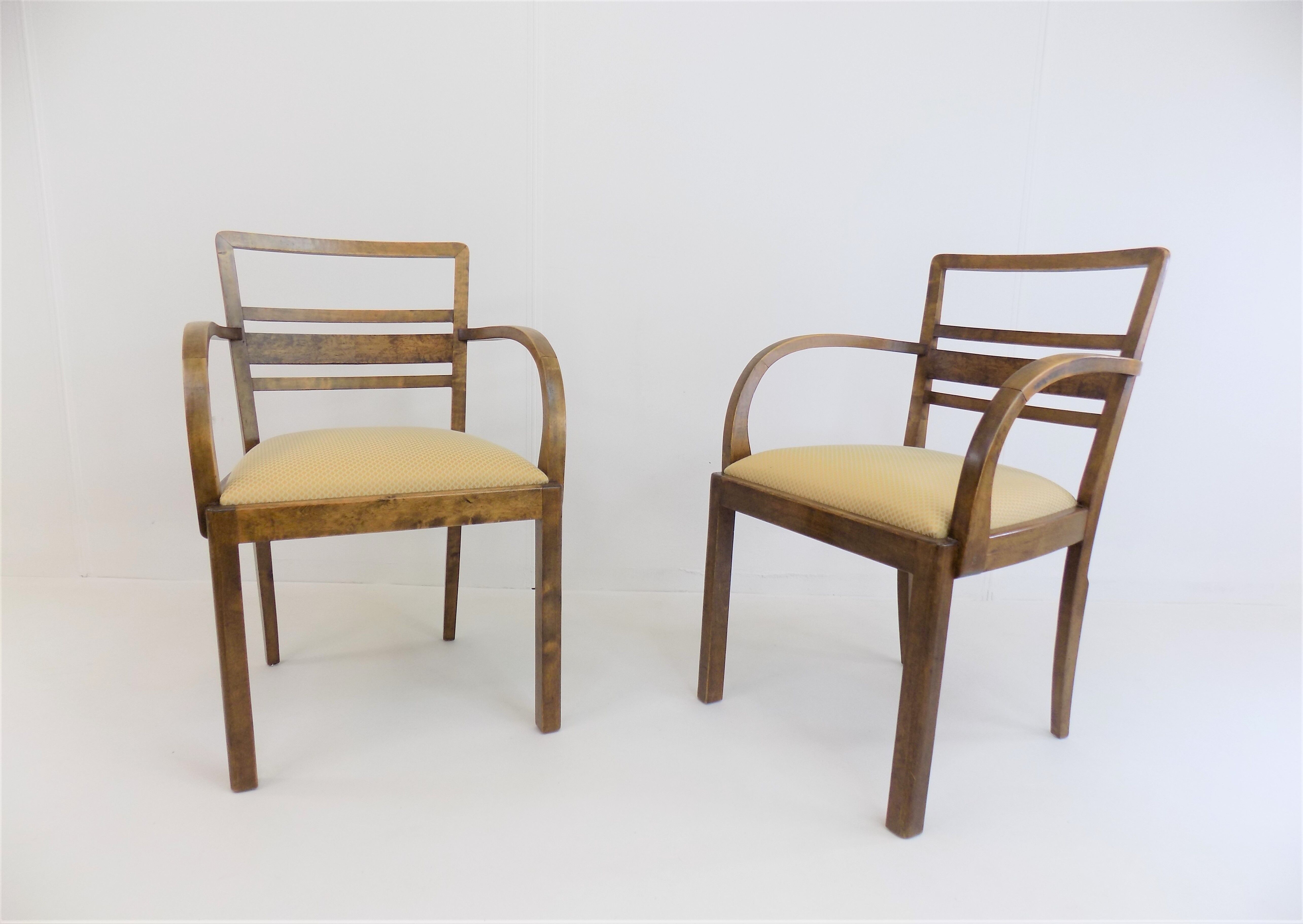 Set of 2 Art Deco chairs in birch burl