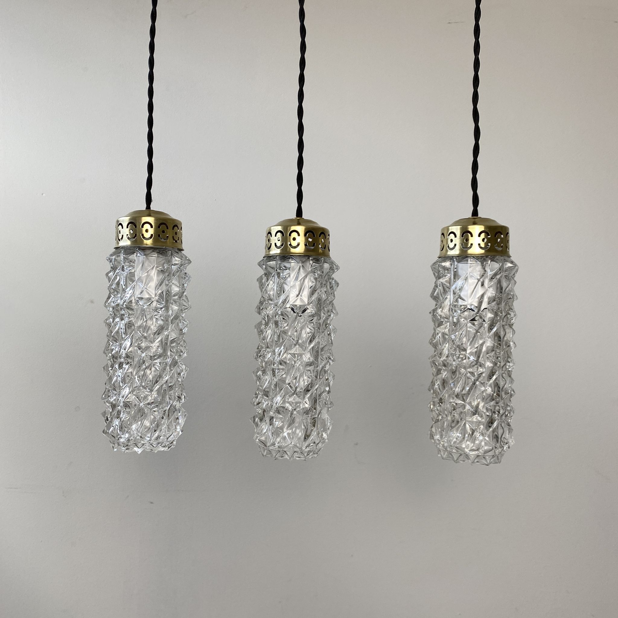 Lot 3 old vintage molded glass pendant lamps