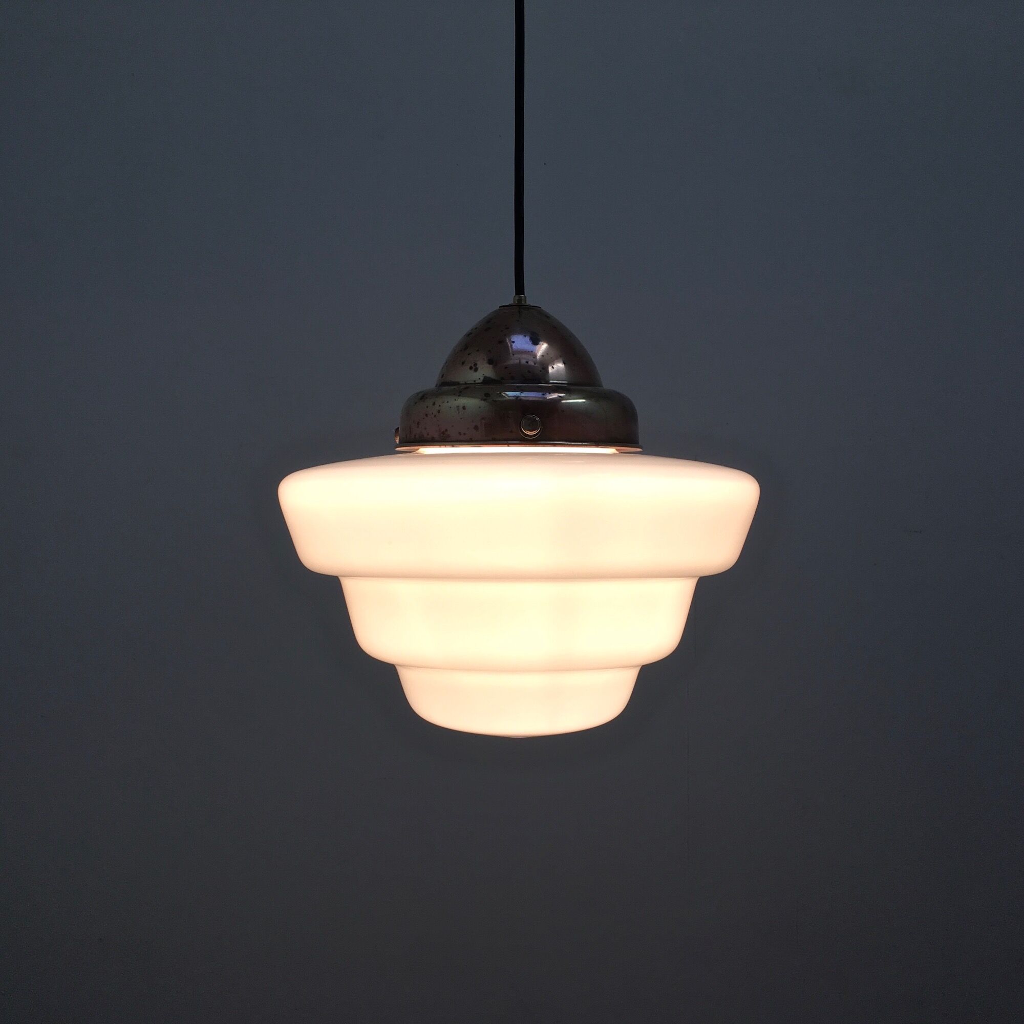 Hanging lamp opaline and copper brass 1930