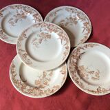 Set de 4 assiettes plates anciennes terre de fer decor de feuille de vignes