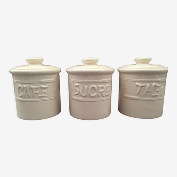 Lot of 3 pots decorative jars ceramic earthenware containers kitchen tea coffee