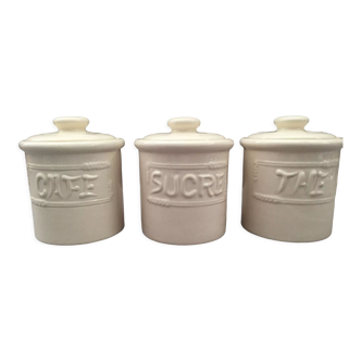 Lot of 3 pots decorative jars ceramic earthenware containers kitchen tea coffee