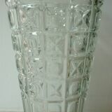 Transparent glass vase with art deco geometric patterns