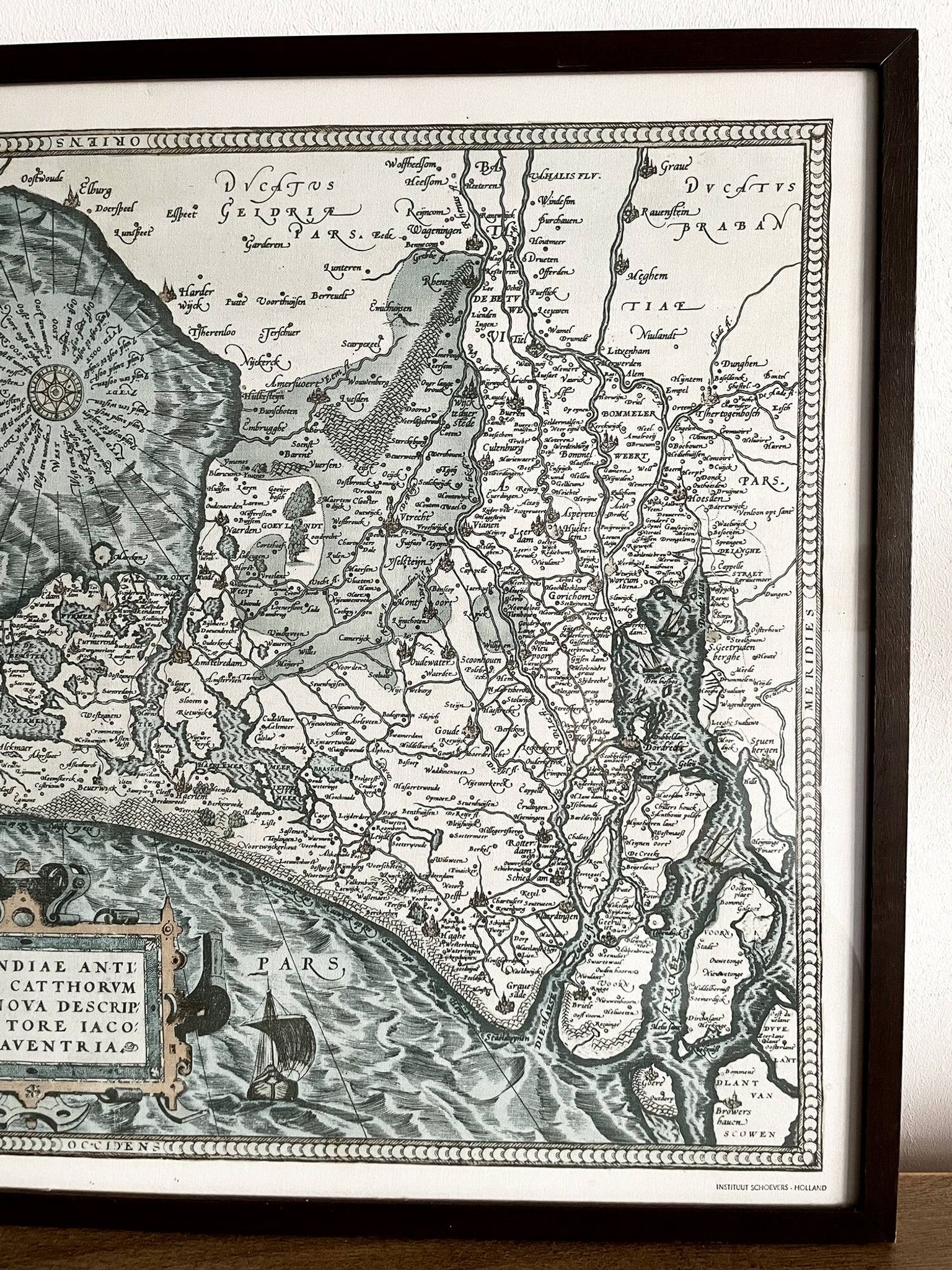 Framed Map of the Netherlands from the Theatrum Orbis Terrarum by Abraham Ortelius (1570)