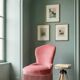 Vintage pink velvet fringed armchair