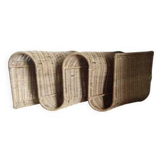Vintage rattan wicker wall magazine rack