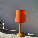1980s orange turned wooden lamp