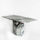 Vintage dining table in green and white veined marble. Completely restored. Italy, 90's