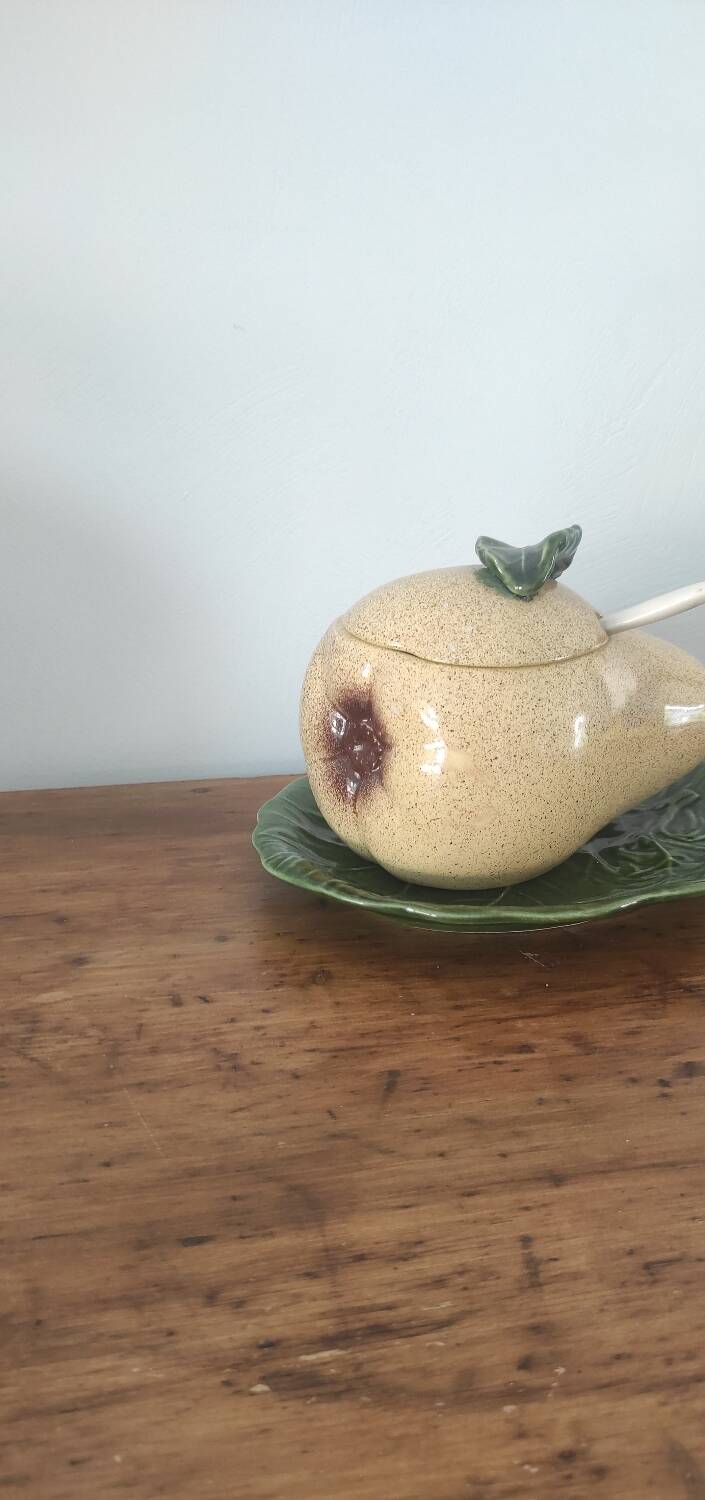 Vintage barbotine pear compotier