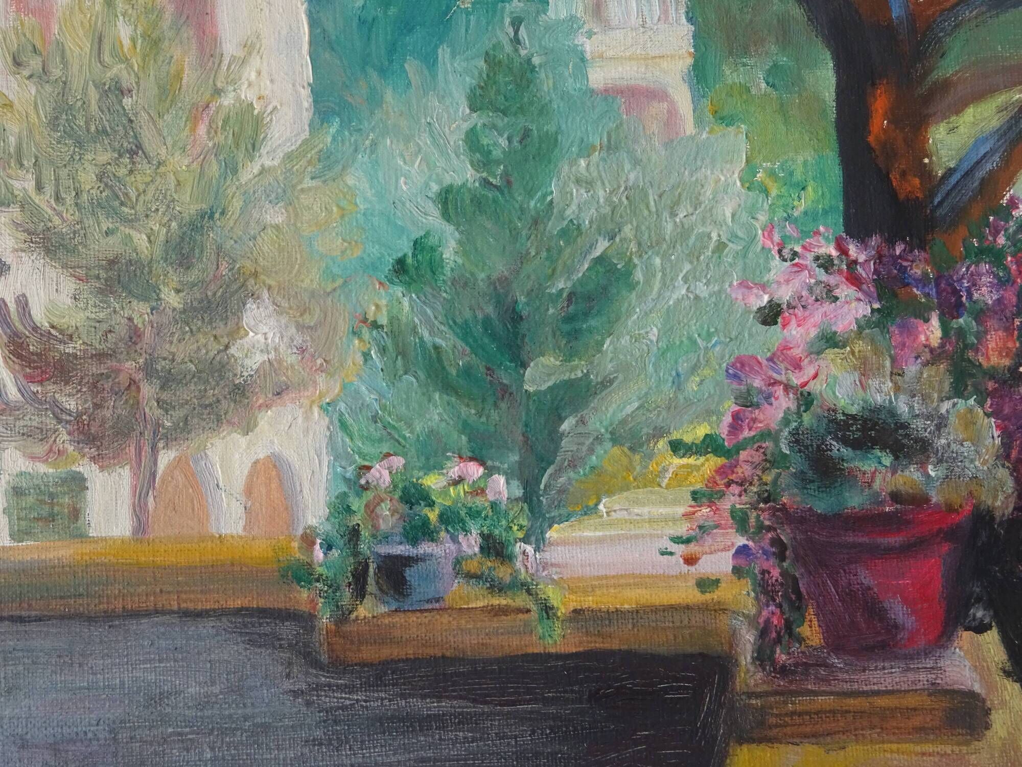 Painting view of Paguera Balearic Islands oil on canvas signed 1961