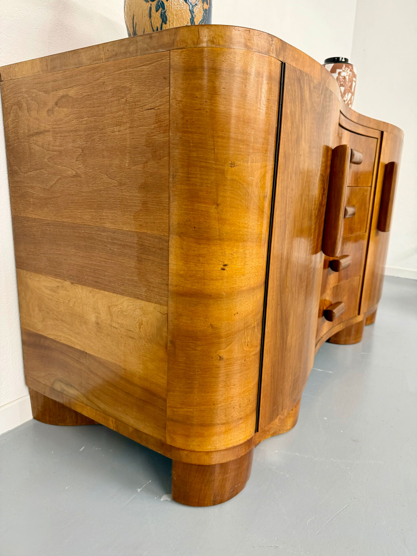 Antique walnut sideboard in Art Deco style from the 1930s.