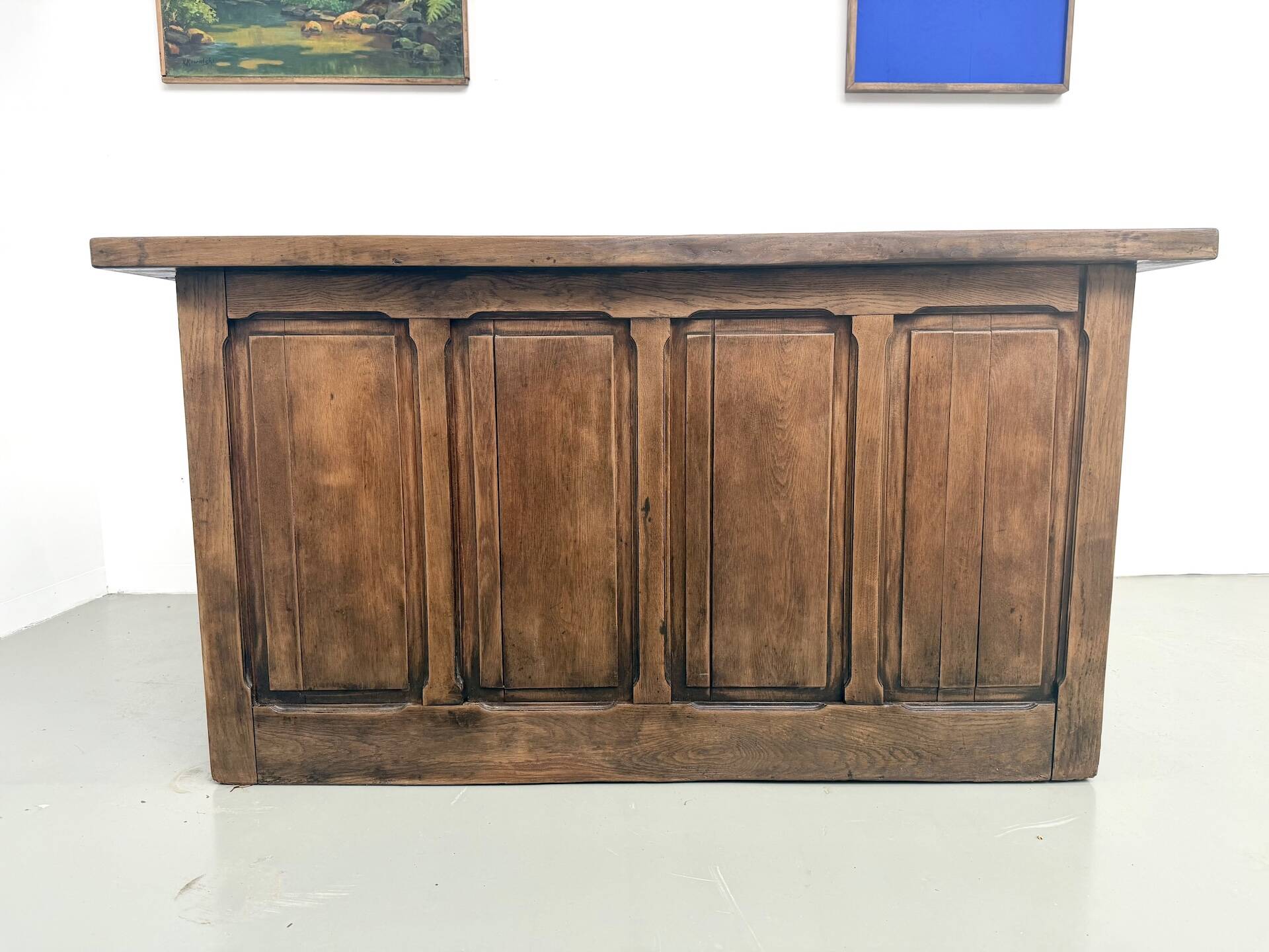 Solid oak trade counter, six drawers, France, circa 1920.