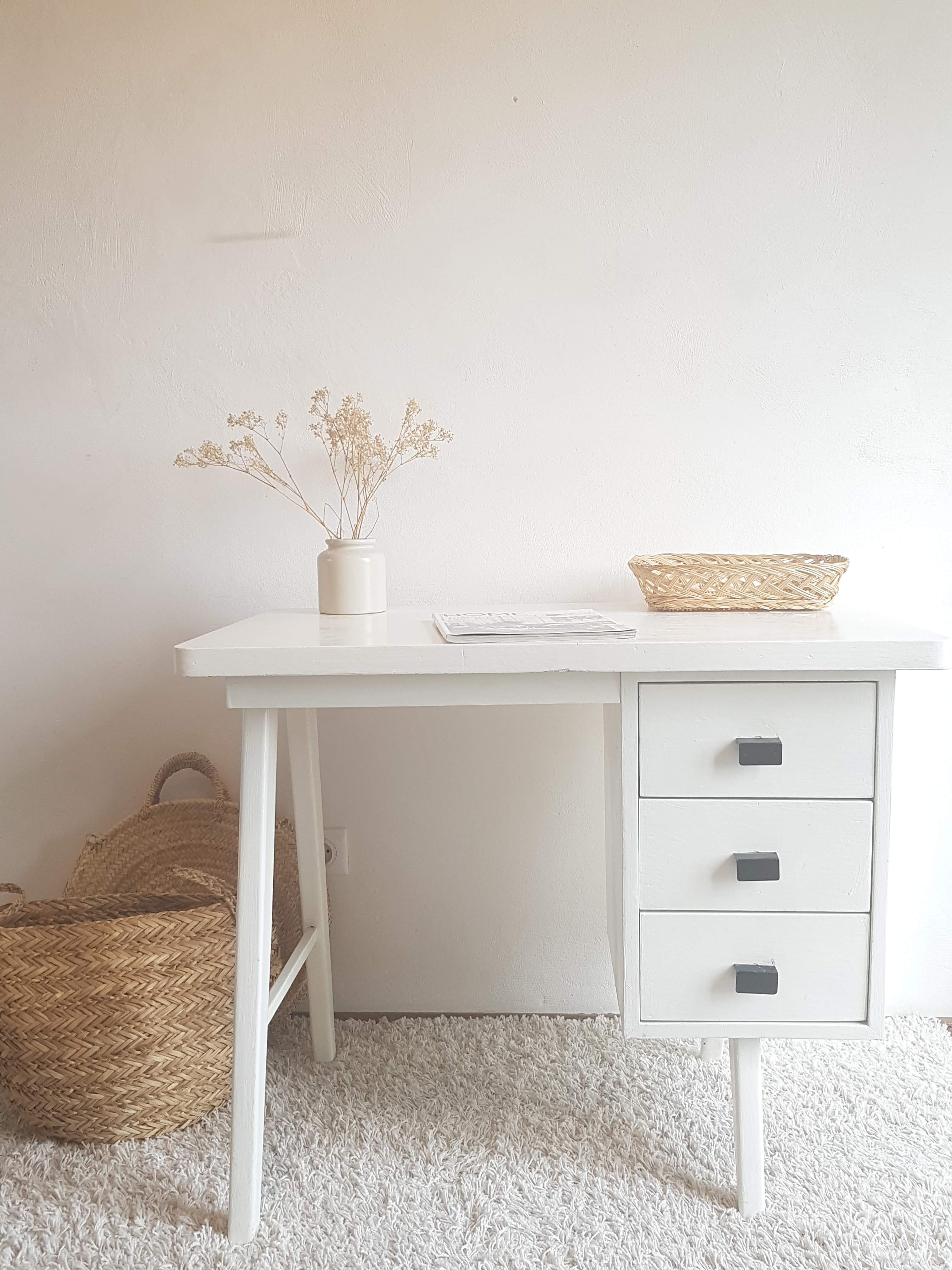 White desk with compass feet circa 1960