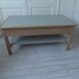 Coffee table made from a desk of the 40s, tray and green shelf