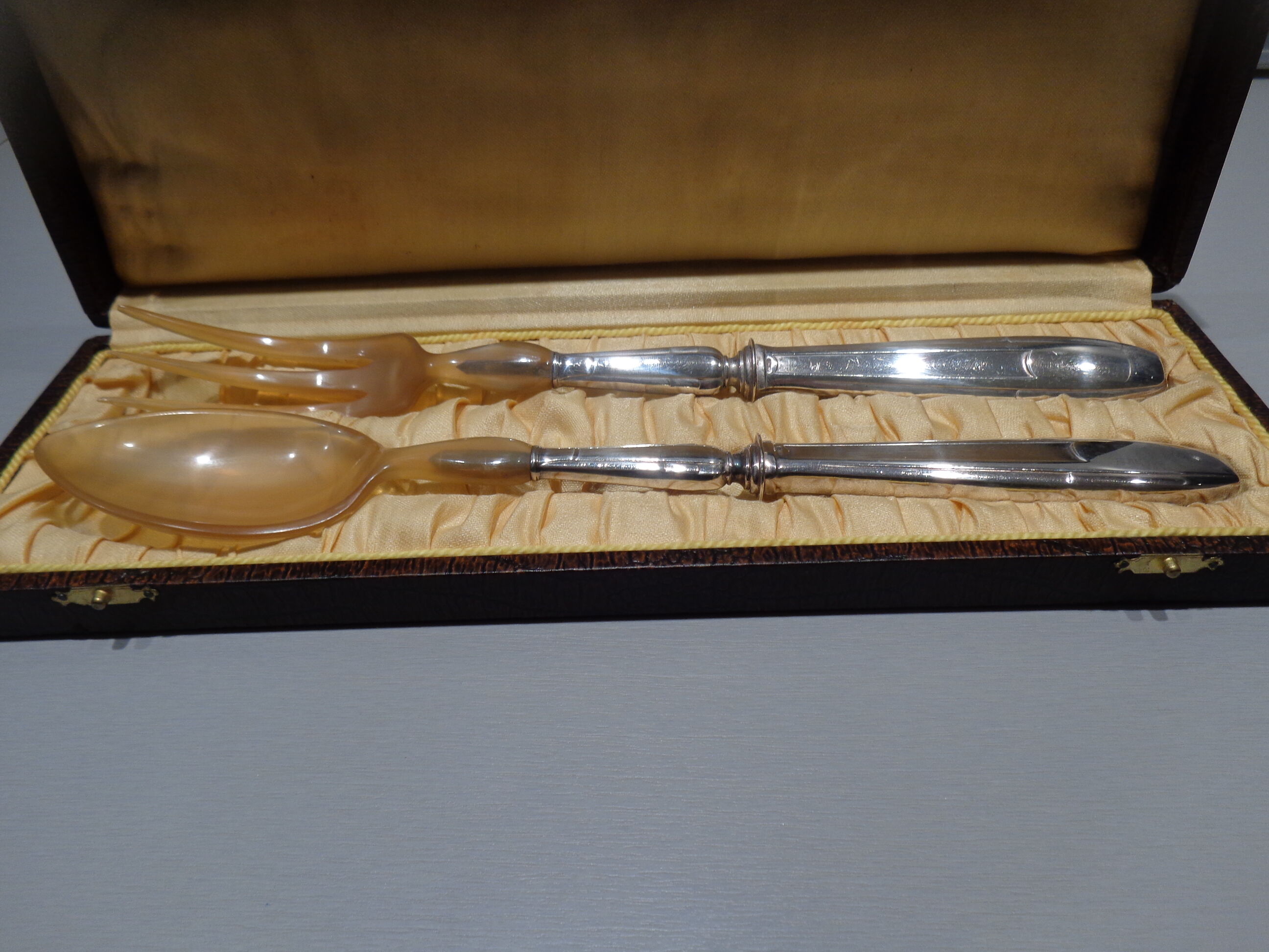 Art deco salad cutlery in stuffed silver
