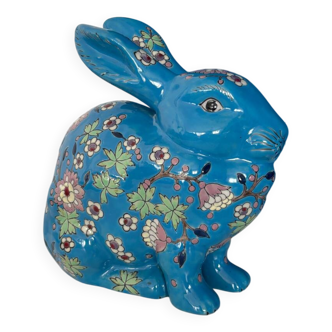Decorative blue rabbit - Longwy enamel style - Unique handcrafted piece