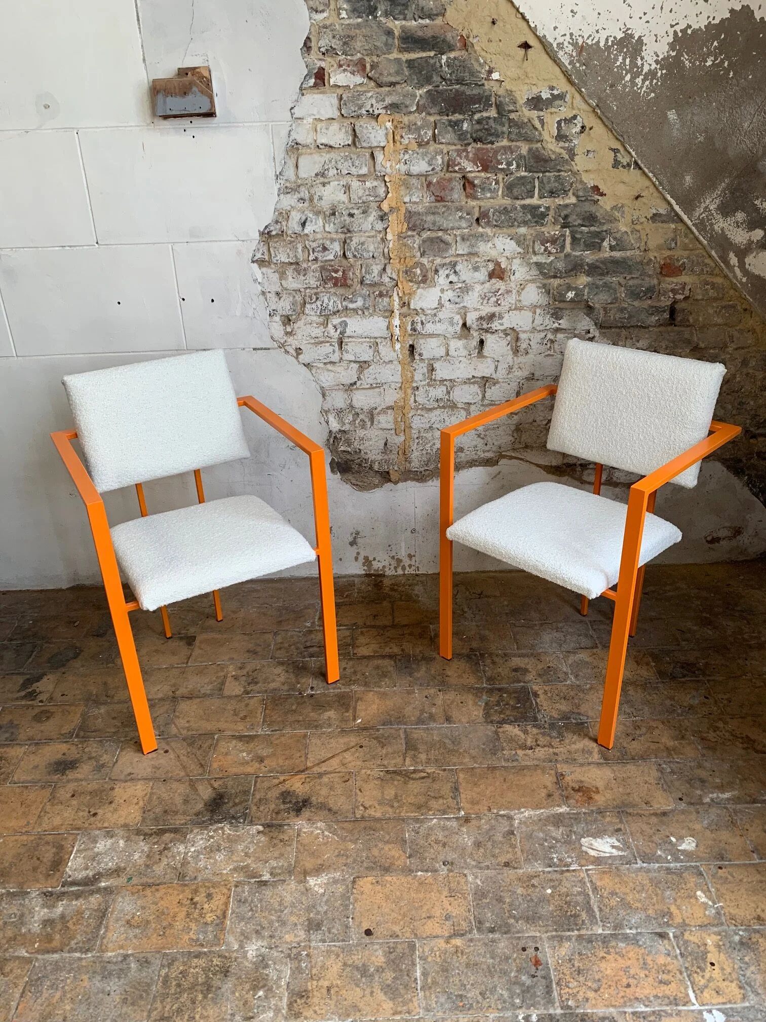 Postmodern orange armchair with bouclé wool fabric, 20th century