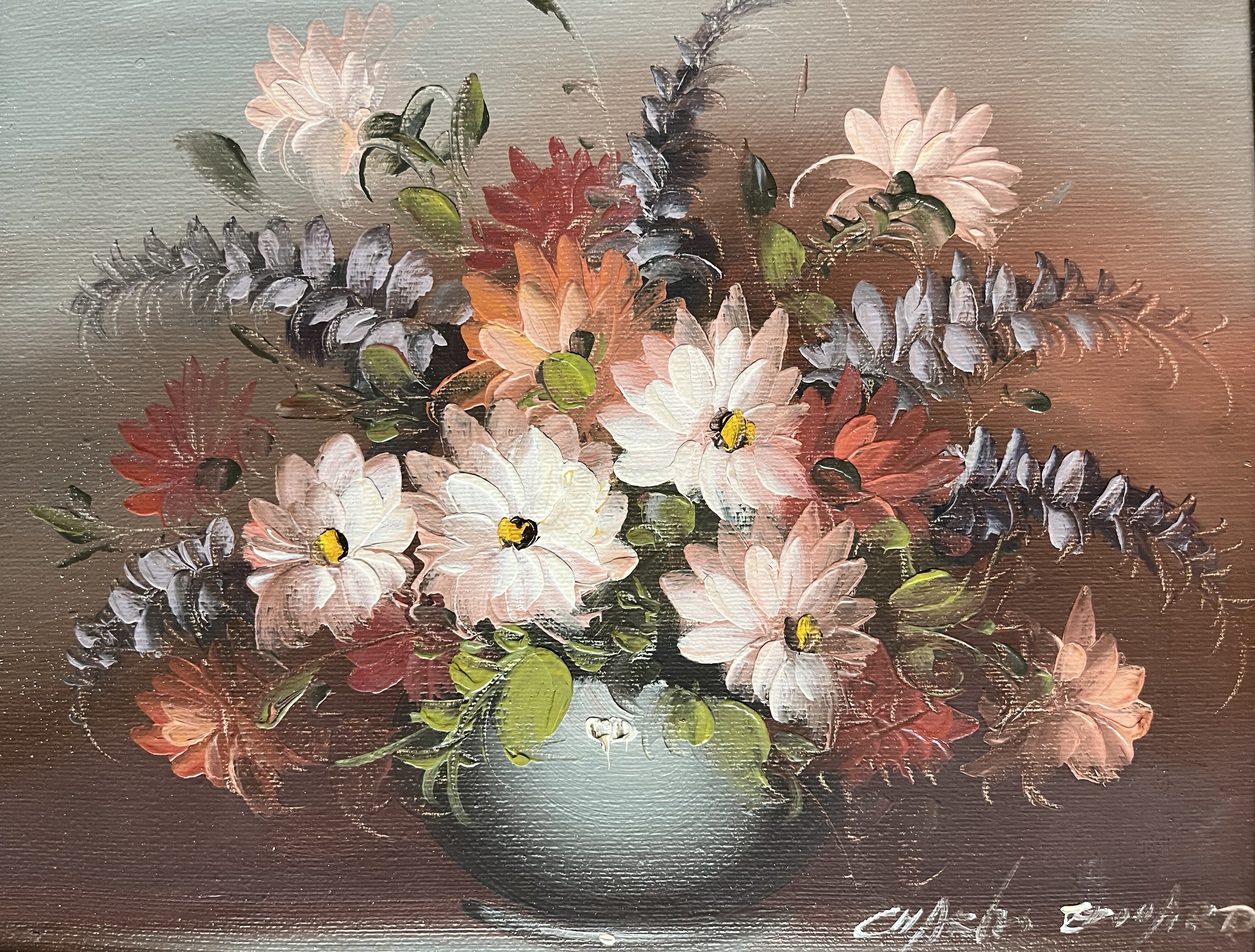 Oil on canvas still life with flowers
