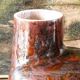 Raw double-neck vase, flame-formed ceramic, monogram JA, 1950s-60s.