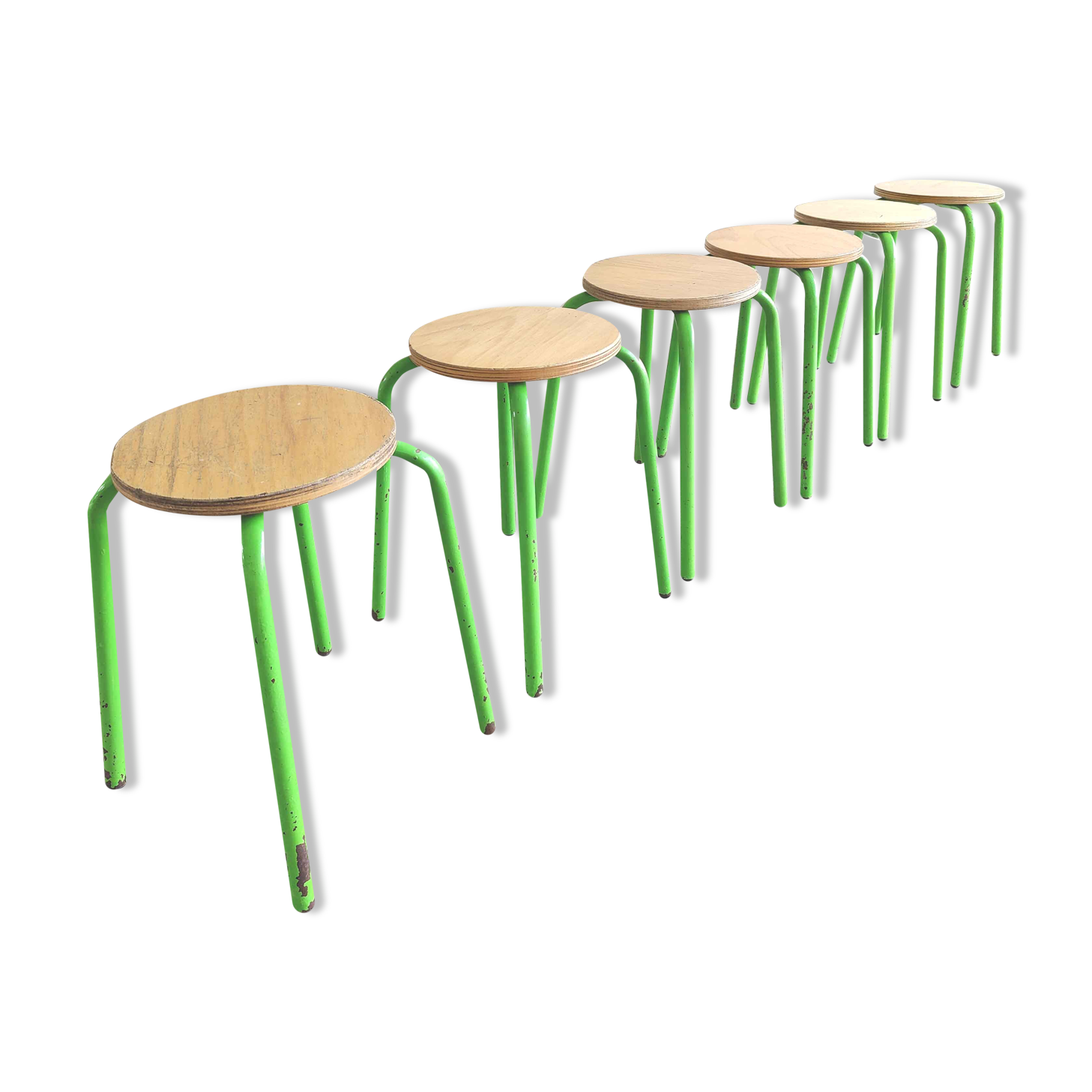 Set of 6 stools vintage metal green and wood