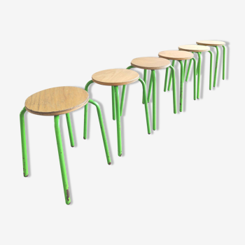 Set of 6 stools vintage metal green and wood