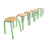 Set of 6 stools vintage metal green and wood