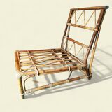 Low Varnished Rattan Armchair by Audoux-Minnet - Golfe-Juan, 1950s-1960s