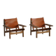 Pair of oak and leather hunting chairs by Kurt Østervig, modern Danish style from the 1960s.
