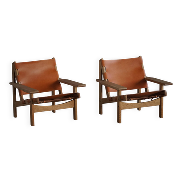 Paire de chaises de chasse en chêne et cuir par Kurt Østervig, style danois moderne des années 1960