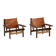 Pair of oak and leather hunting chairs by Kurt Østervig, modern Danish style from the 1960s.