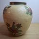 Vintage enamelled brass round vase with handmade floral decoration.