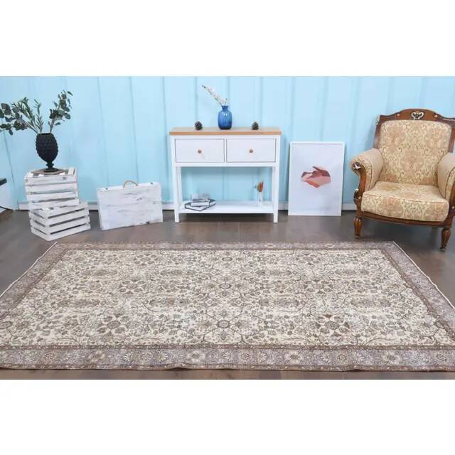 Vintage Turkish Hand-Knotted Wool Cotton Beige Area Rug 158x284