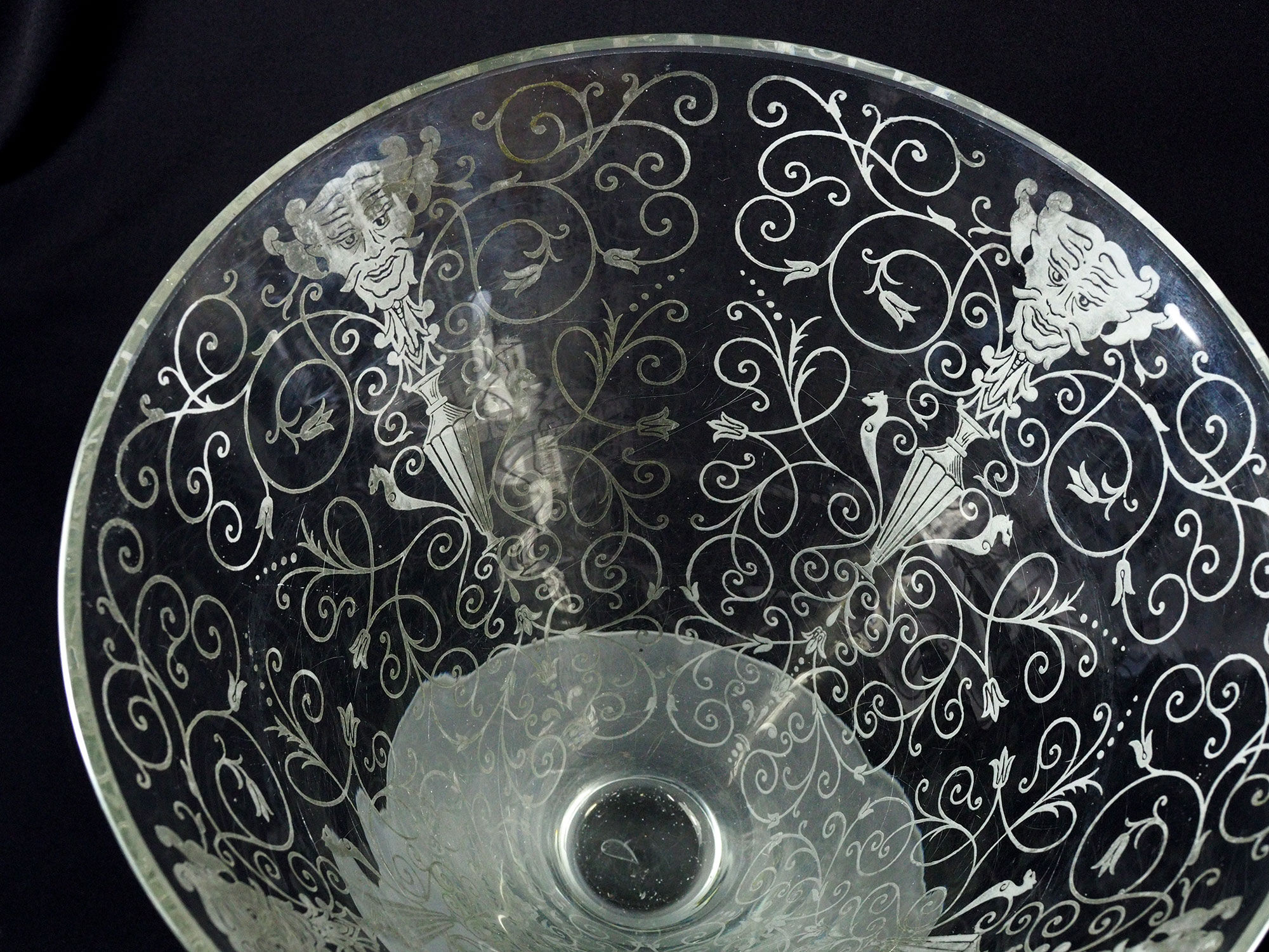 Antique Baccarat Etched Baroque & Mascaron Large Vase