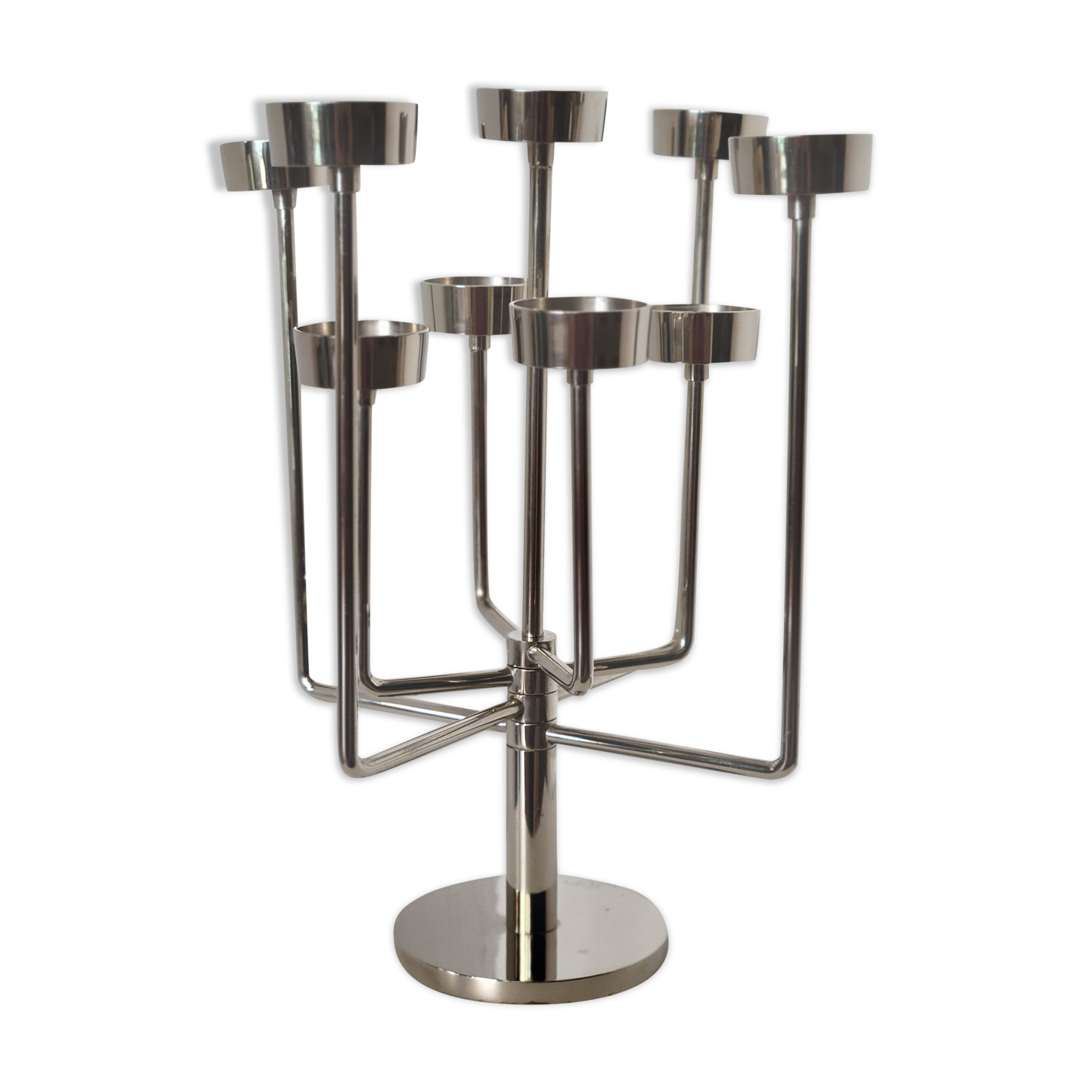 Candle holder with 9 branches in chrome-plated metal