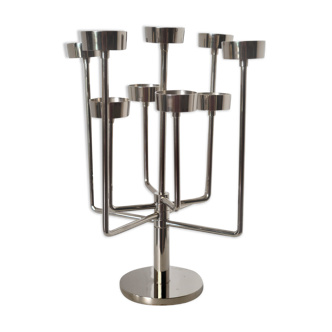 Bougeoir chandelier à 9 branches en métal chromé