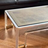 Table basse miroir fumé marbré vintage 1970s