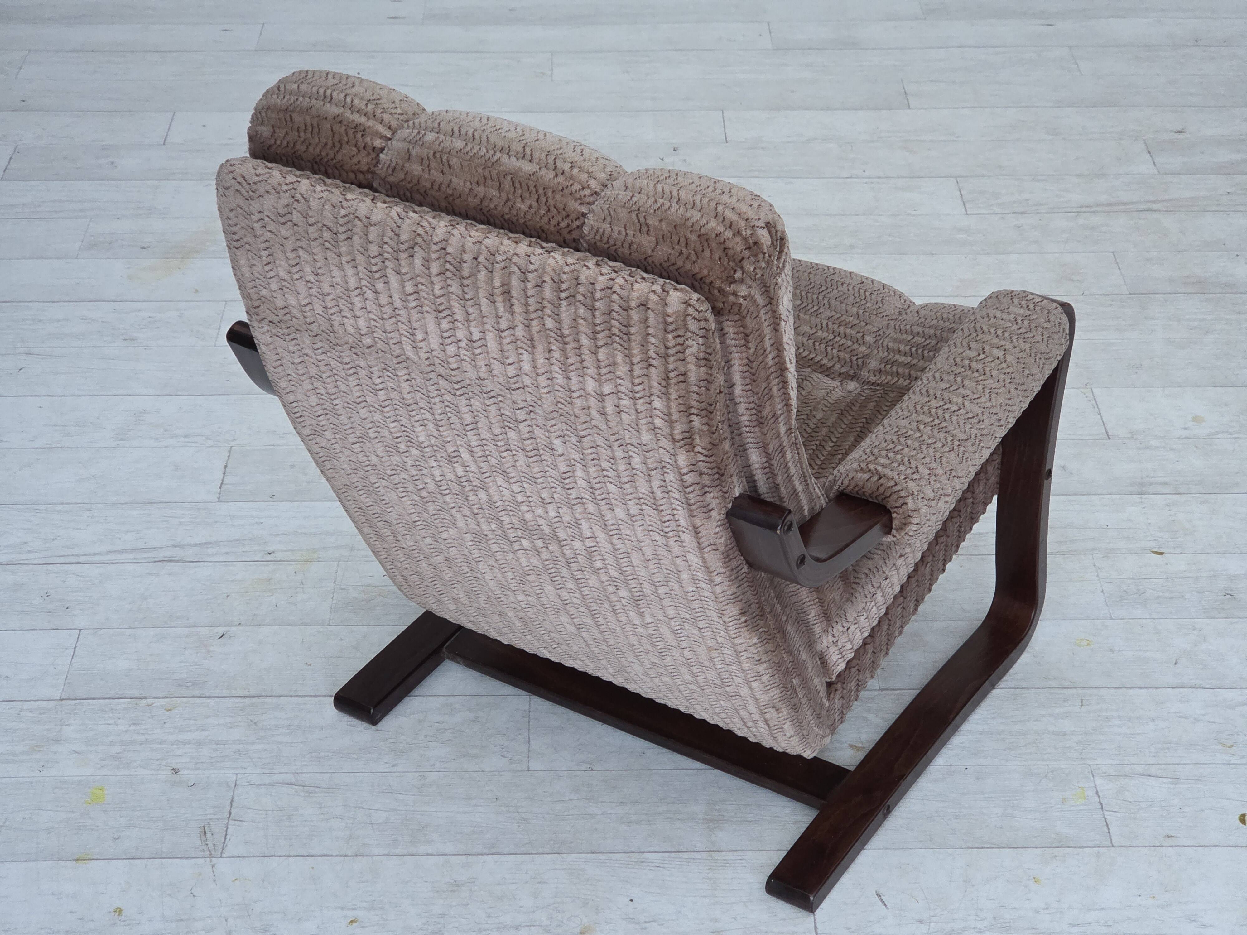 1970s, Danish armchair, light brown furniture corduroy, dark beech wood.