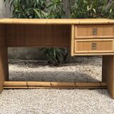 Vintage desk in bamboo, rattan and brass from Dal Vera, Italy 1970s