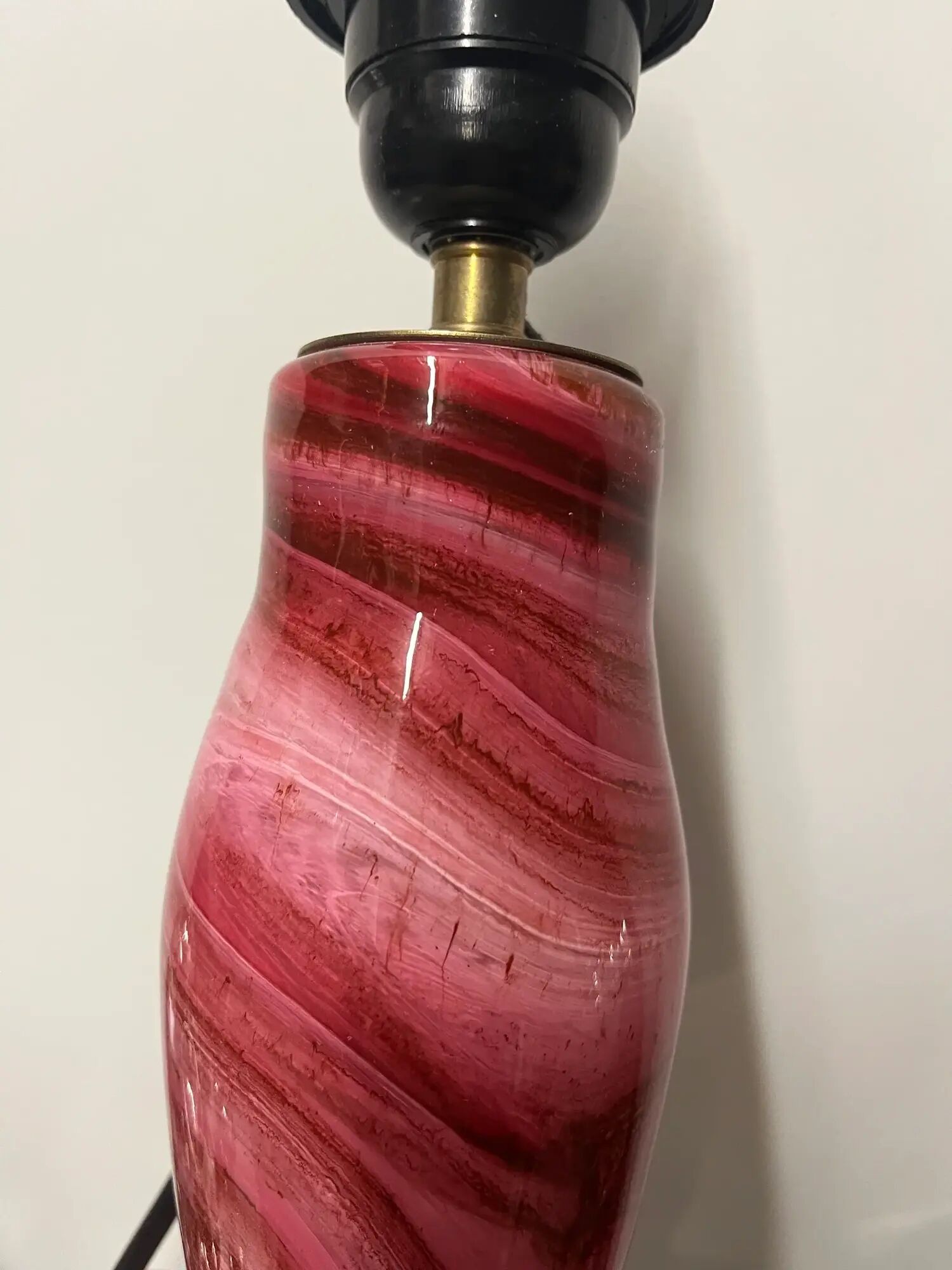 Marbled pink glass lamp base by René Courson (1980/90)