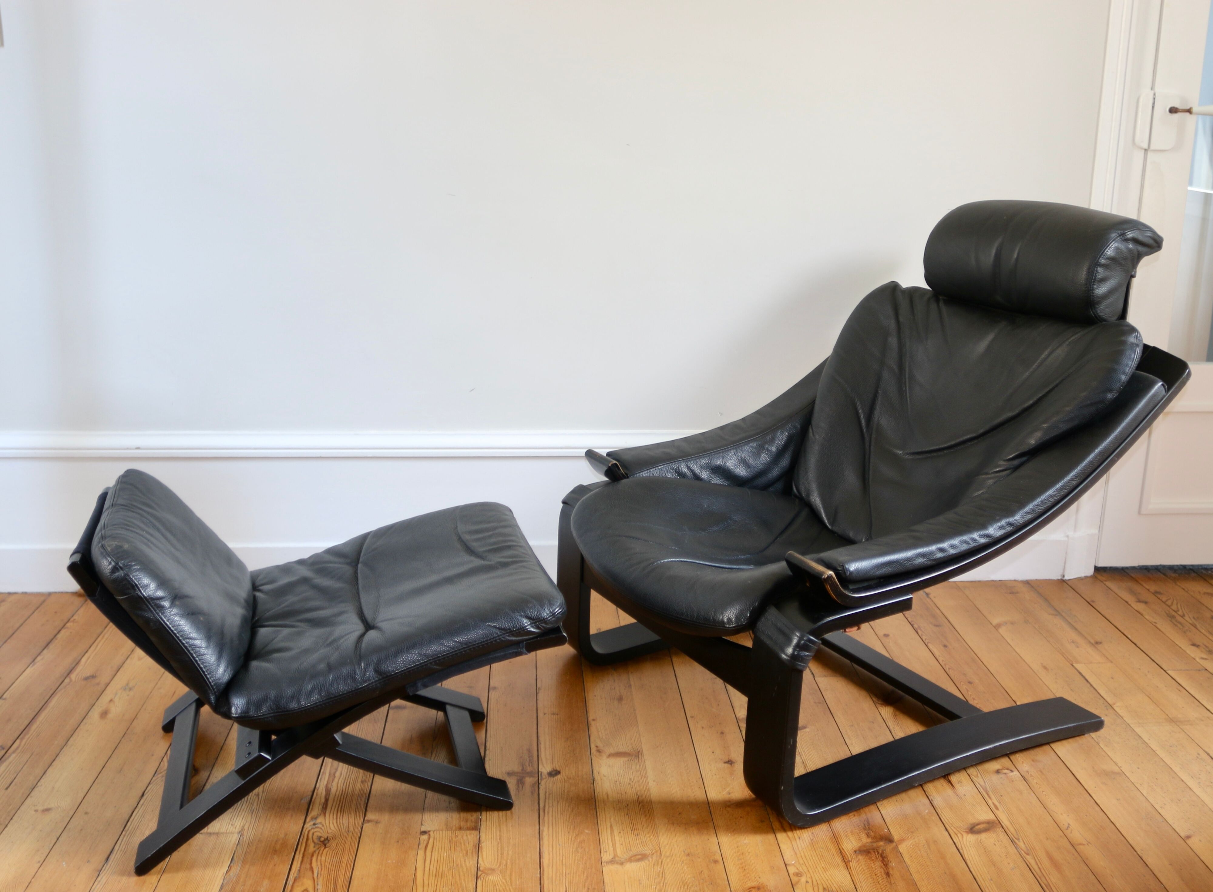 Fauteuil et ottoman Roche Bobois vintage lounge Kroken, Ake Frybiter