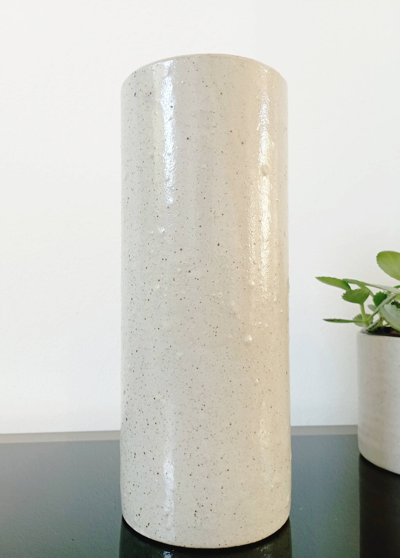 Vintage glazed stoneware cylinder vase - 1970