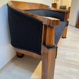 Biedermeier Sofa in Walnut Veneer & Black Teddy Fabric, Vienna, Austria, 1825