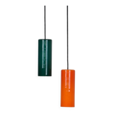 Ensemble de 2 lampes suspendues en verre Nordisk Solar Compagni / Holmegaard “74105” / Design danois moderne des années 60.